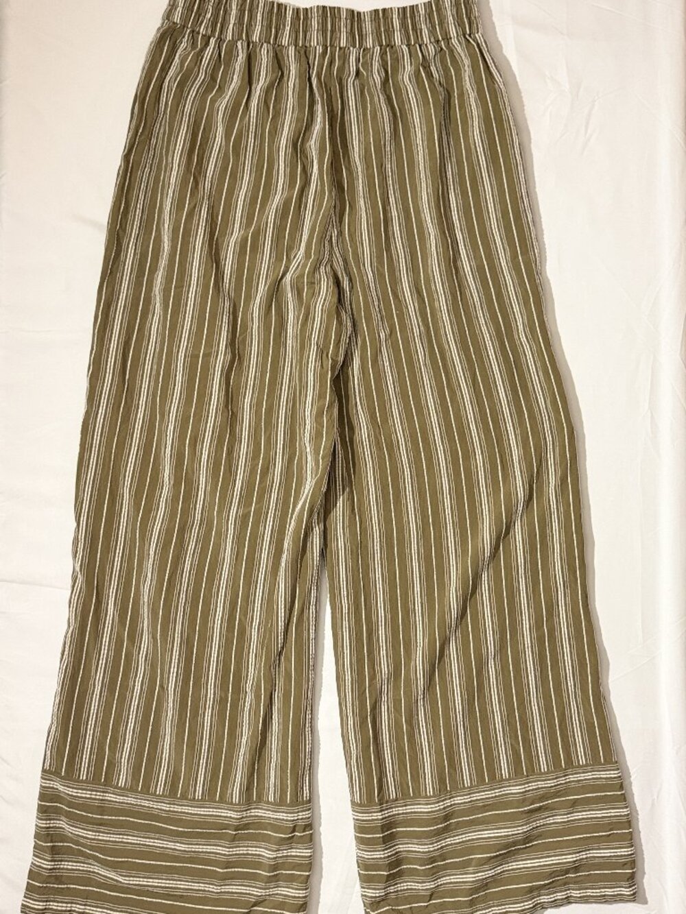 Primark Olive Green Cream Striped Wide Leg Pants Size M